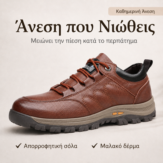 🎁 Ειδική Προσφορά: 30% Έκπτωση 🎉 Ανδρικά Δερμάτινα Παπούτσια Παντός Εδάφους — Μαλακή υφή δέρματος αγελάδας 👟 Ελαφρώς ανθεκτικά στο νερό και τους λεκέδες ✅ Εργονομικό προστατευτικό δακτύλων κατά της σύγκρουσης